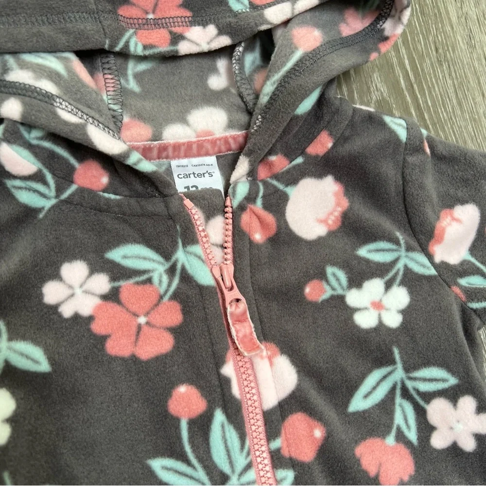 CARTERS FLEECE HOODED ZIP UP ROMPER ONE PIECE 12MO